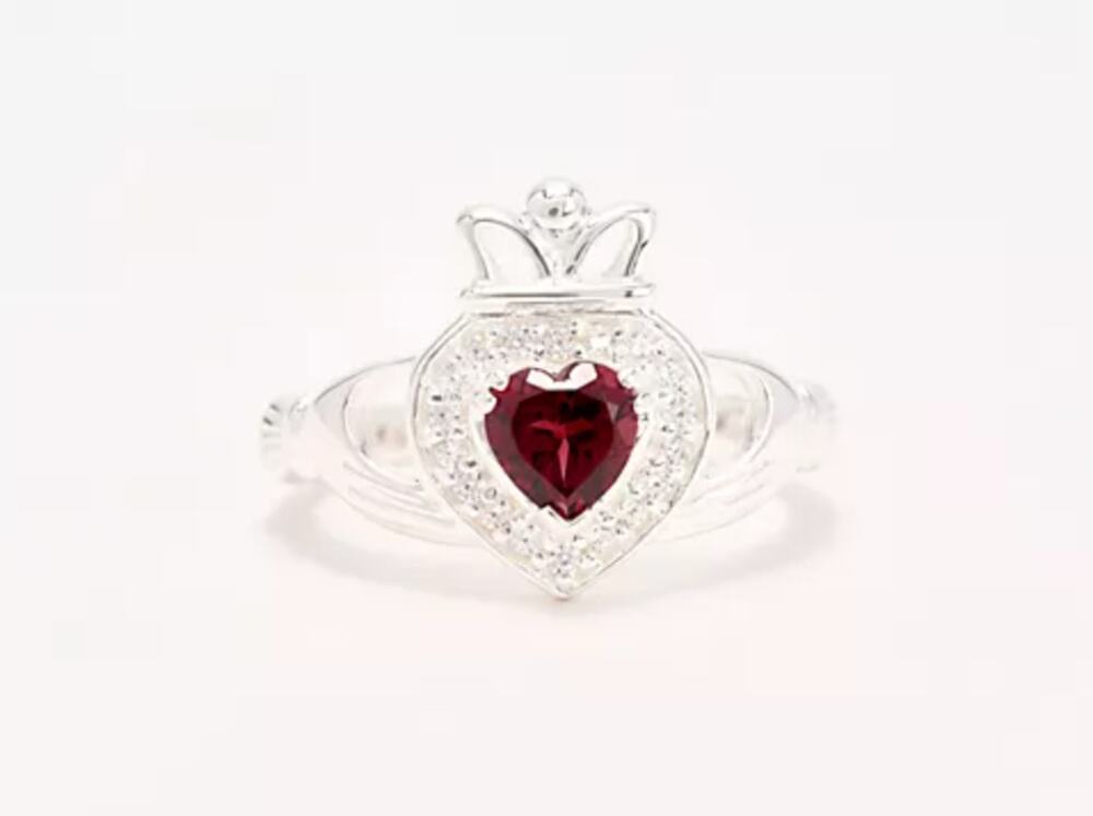 JMH Jewelry Sterling Silver Rhodolite Garnet Claddagh Ring, Sz 8